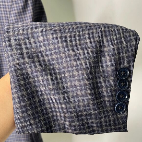 Canali Men's Blue Two Button Front 100% Wool Checkered Blazer Size 44 - Picture 7 of 9